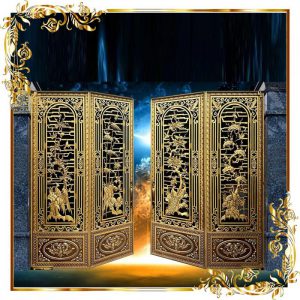 Cổng nhôm đúc 4 cánh tùng cúc trúc mai